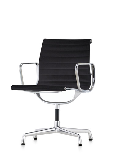 Besucherstuhl Alu-Chair mittelhoher Rücken | Gestell: Aluminium, verchromt / Stoff, schwarz | mit Standfüßen